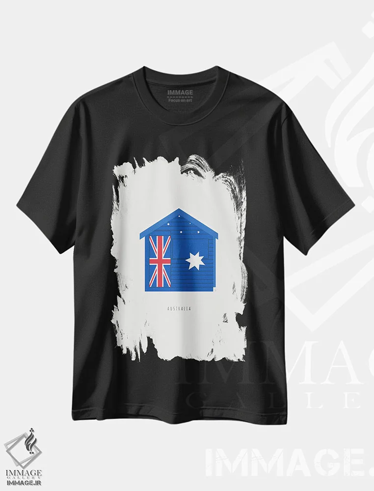 تیشرت مشکی طرح دار "کلبه شنای ساحل برایتون، ملبورن، استرالیا"، تزئینی اثر لایمن کریتیو کو. | immage.ir