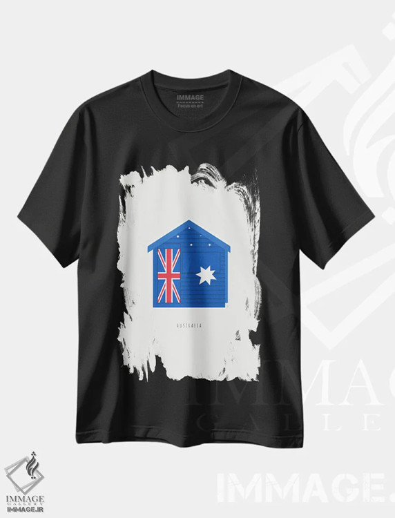 تیشرت مشکی طرح دار "کلبه شنای ساحل برایتون، ملبورن، استرالیا"، تزئینی اثر لایمن کریتیو کو. | immage.ir