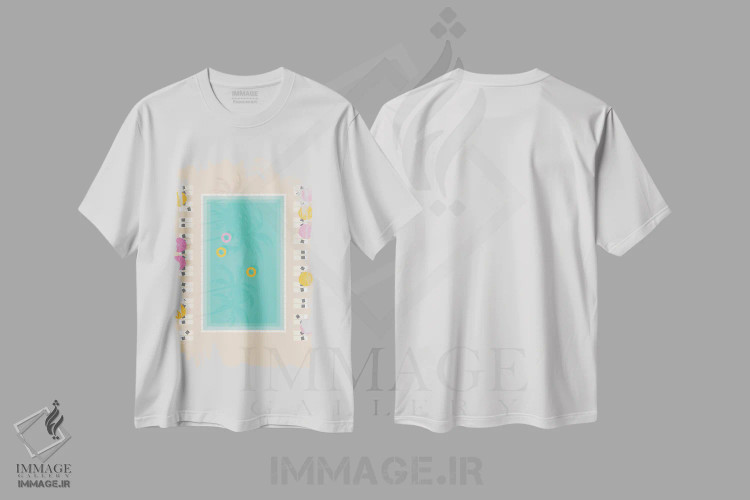تیشرت سفید طرح دار "استخر پام اسپرینگز از نمای بالا"، تزئینی اثر لایمن کریتیو کو. | immage.ir
