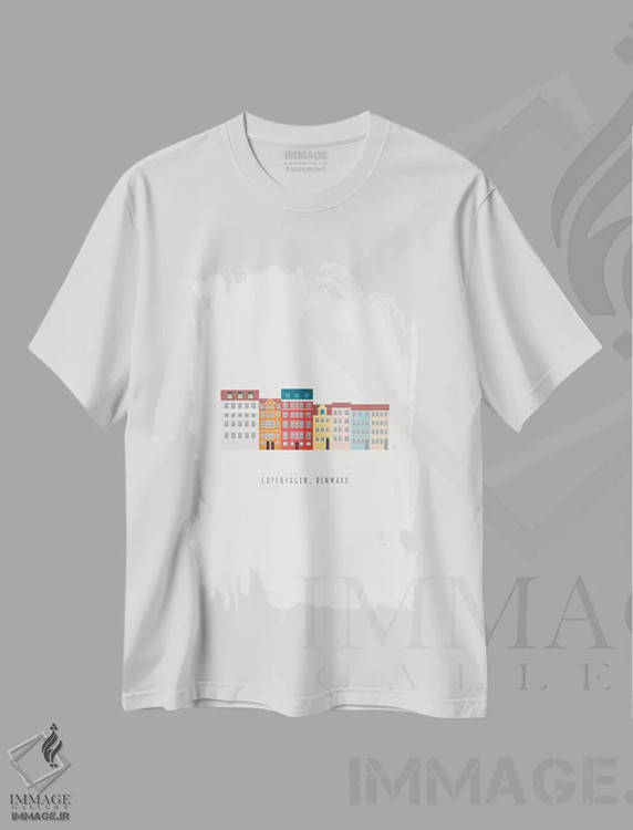 تیشرت سفید طرح دار "نیهاون ۲، کپنهاگ، جنوب دانمارک"، تزئینی اثر لایمن کریتیو کو. | immage.ir