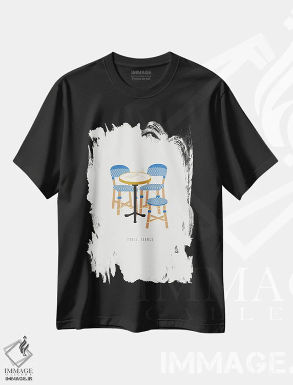تیشرت مشکی طرح دار "صندلی های کافه پاریس"، تزئینی اثر لایمن کریتیو کو. | immage.ir