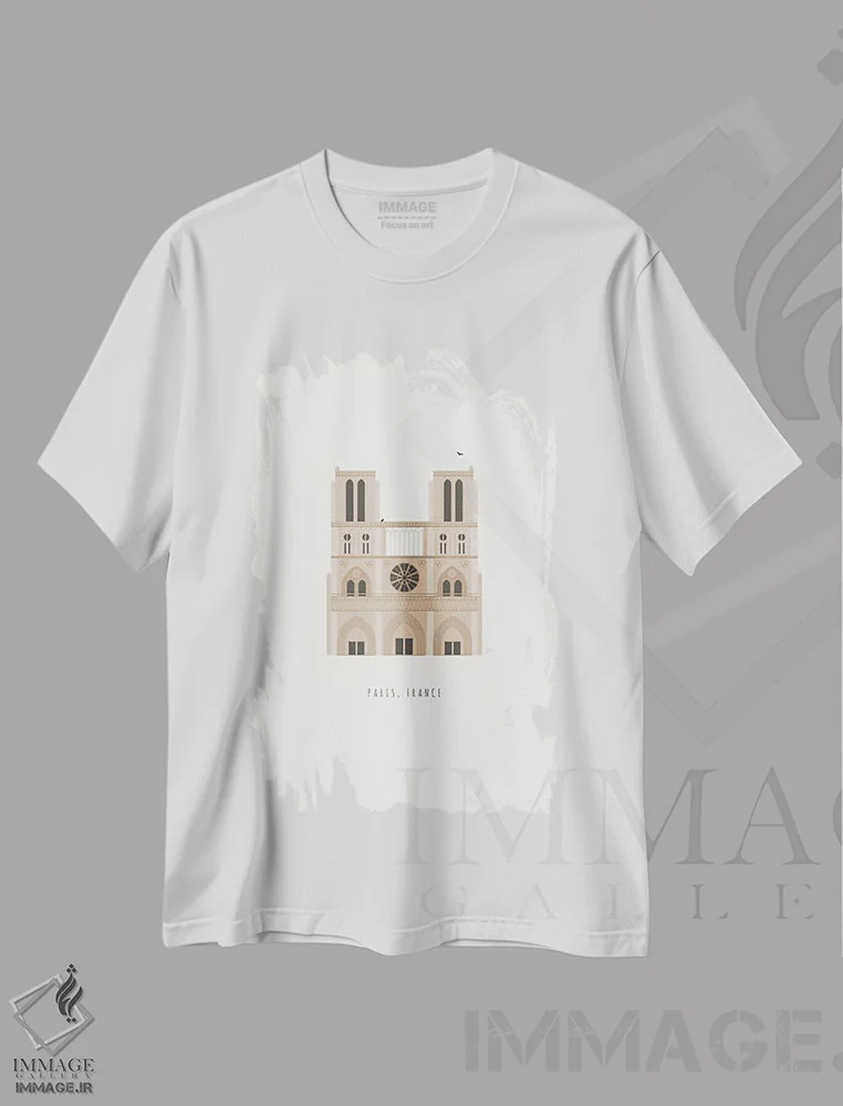 تیشرت سفید طرح دار "کلیسای جامع پاریس، فرانسه"، تزئینی اثر لایمن کریتیو کو. | immage.ir