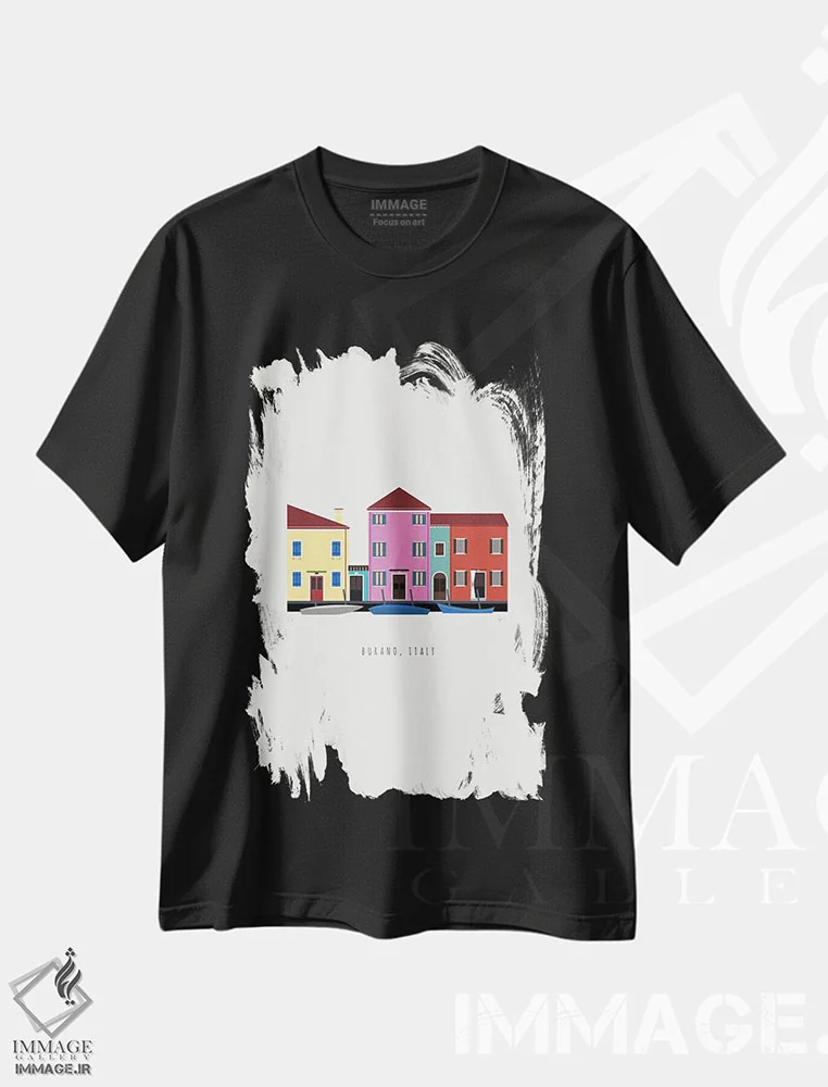 تیشرت مشکی طرح دار "بورانو، ایتالیا"، تزئینی اثر لایمن کریتیو کو. | immage.ir