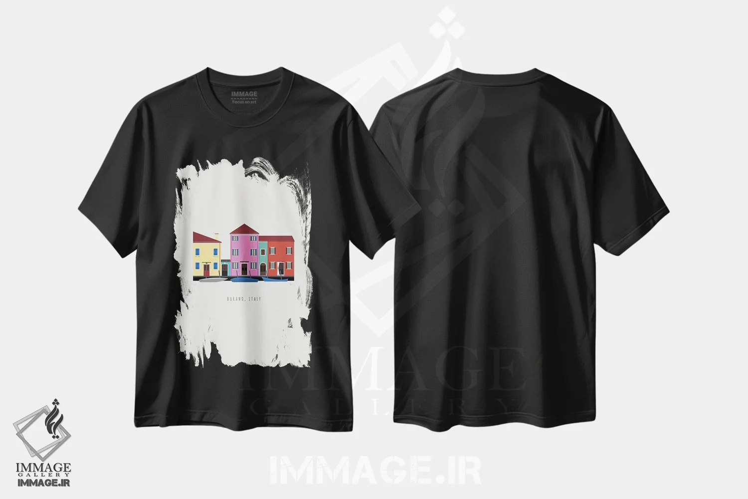تیشرت مشکی طرح دار "بورانو، ایتالیا"، تزئینی اثر لایمن کریتیو کو. | immage.ir