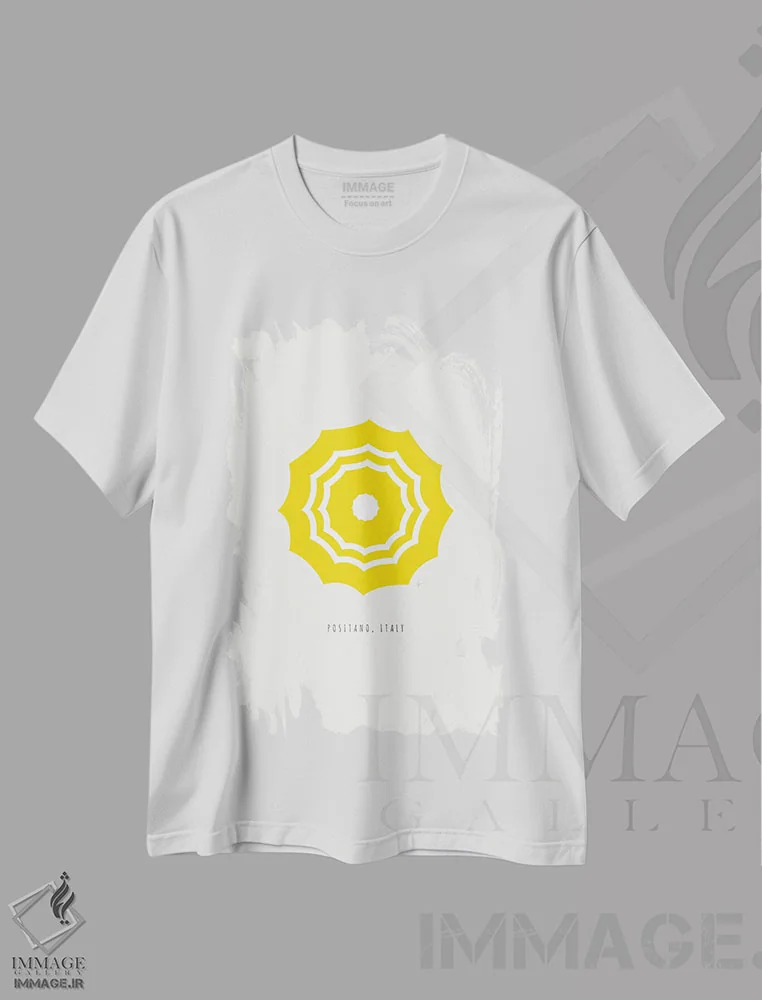 تیشرت سفید طرح دار "چترهای پوزیتانو، ایتالیا"، تزئینی اثر لایمن کریتیو کو. | immage.ir
