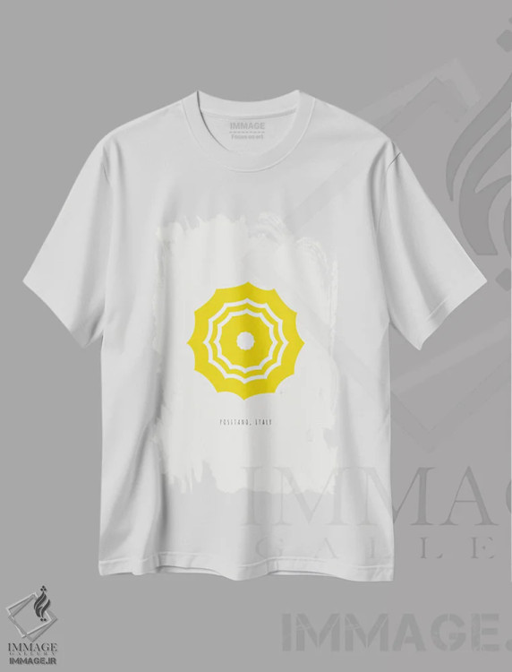 تیشرت سفید طرح دار "چترهای پوزیتانو، ایتالیا"، تزئینی اثر لایمن کریتیو کو. | immage.ir
