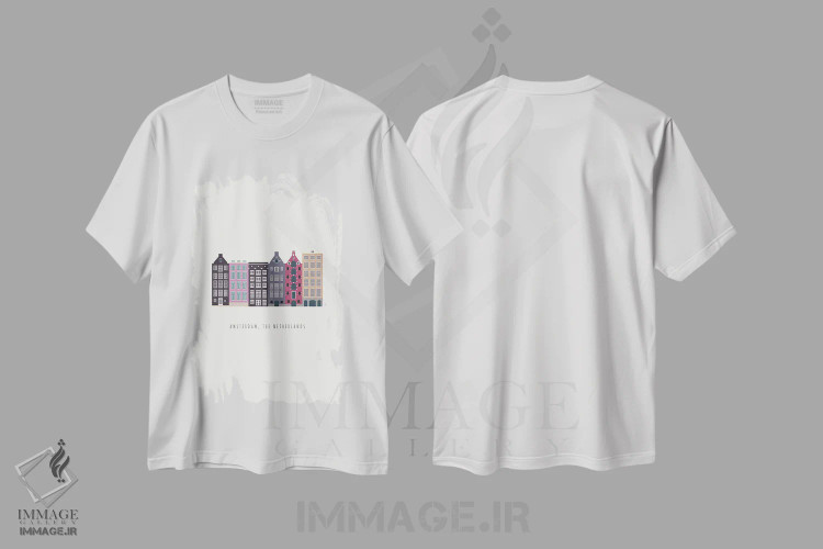 تیشرت سفید طرح دار "دامراک ۲، آمستردام، هلند"، تزئینی اثر لایمن کریتیو کو. | فروشگاه ایماژ
