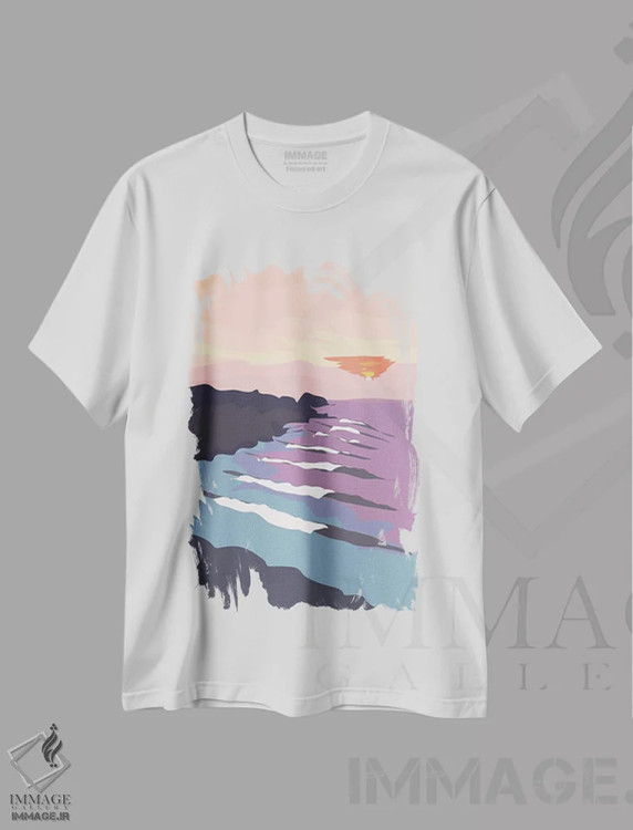 تیشرت سفید طرح دار "امواج اقیانوس چیکاما، پرو هنگام غروب"، تزئینی اثر لایمن کریتیو کو. | فروشگاه ایماژ