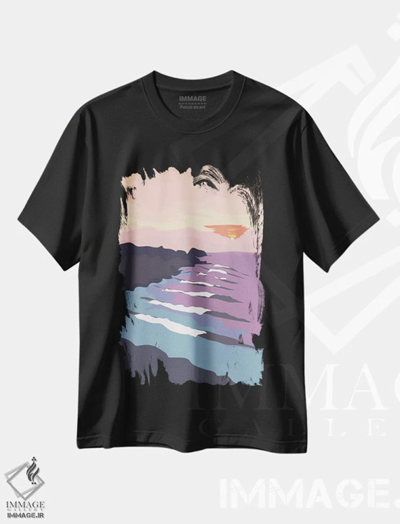 تیشرت مشکی طرح دار "امواج اقیانوس چیکاما، پرو هنگام غروب"، تزئینی اثر لایمن کریتیو کو. | immage.ir