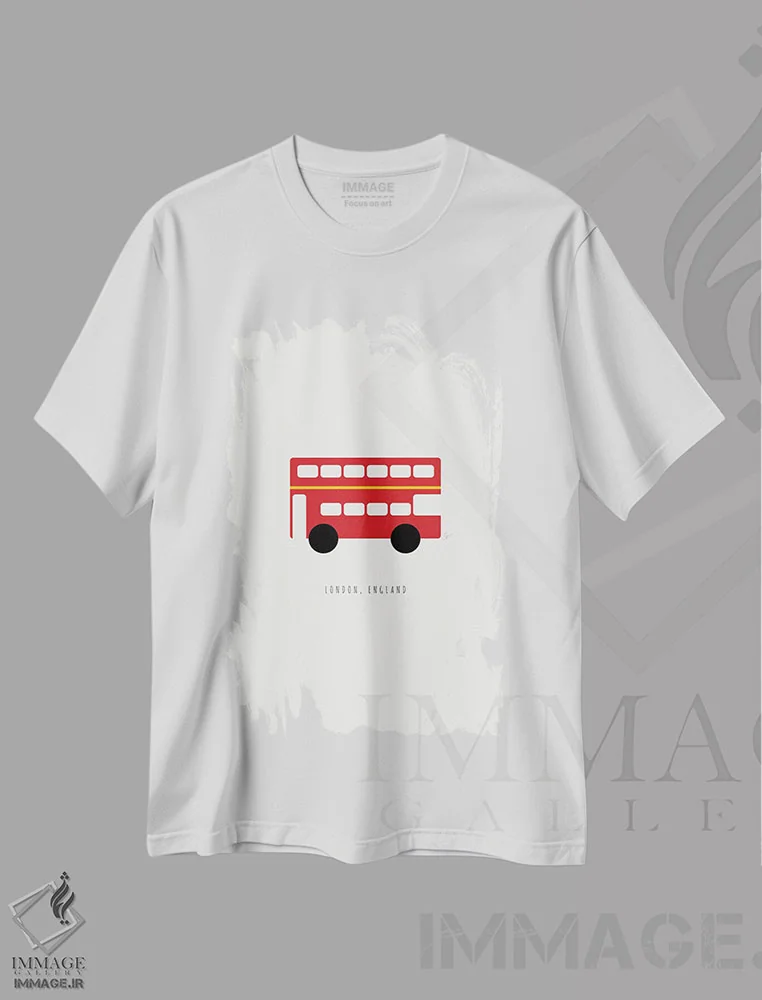 تیشرت سفید طرح دار "اتوبوس قرمز لندن"، تزئینی اثر لایمن کریتیو کو. | immage.ir