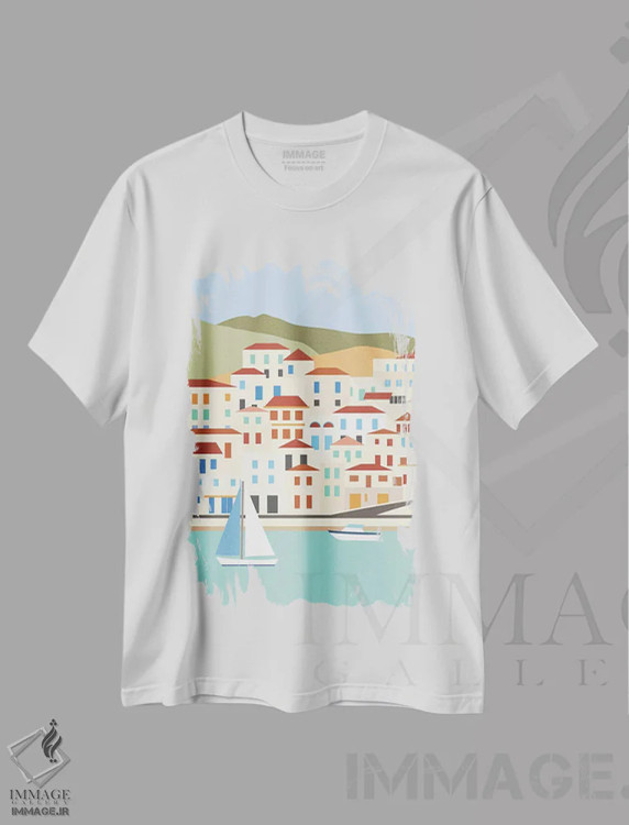 تیشرت سفید طرح دار "باتسی، آندروس، یونان"، تزئینی اثر لایمن کریتیو کو. | immage.ir