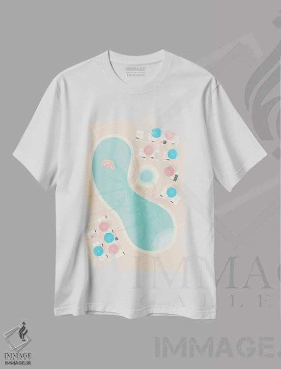 تیشرت سفید طرح دار "استخر پام اسپرینگز از نمای بالا ۲"، تزئینی اثر لایمن کریتیو کو. | فروشگاه ایماژ