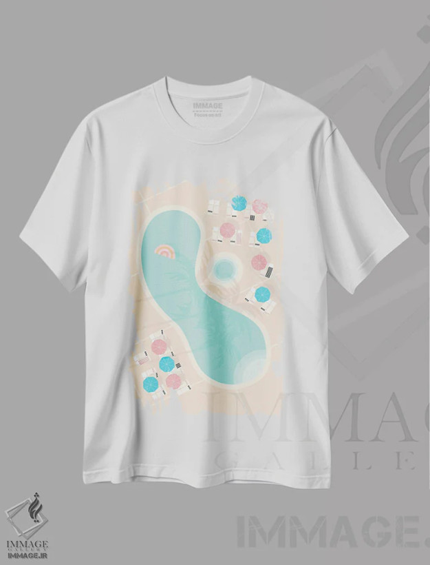 تیشرت سفید طرح دار "استخر پام اسپرینگز از نمای بالا ۲"، تزئینی اثر لایمن کریتیو کو. | فروشگاه ایماژ