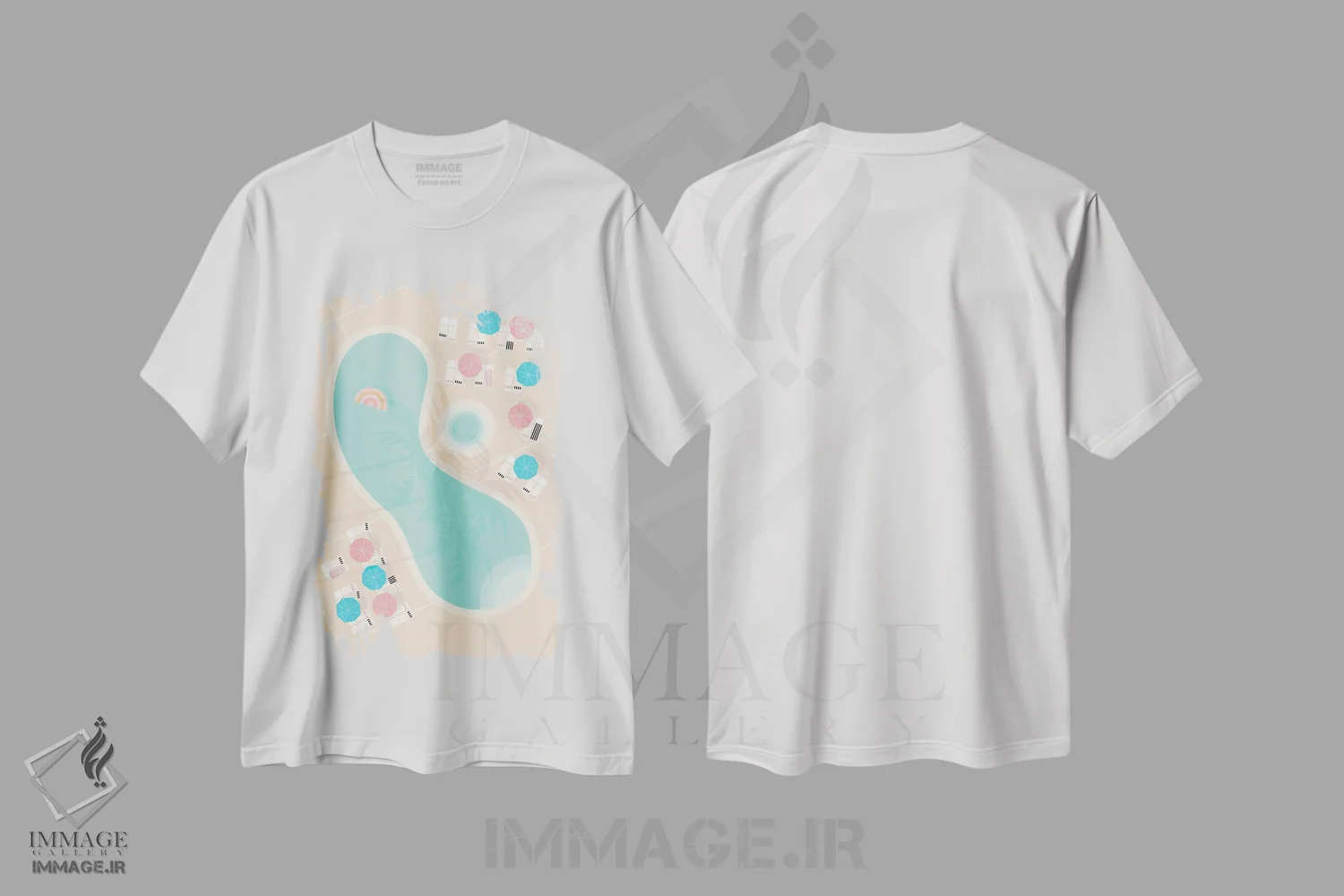 تیشرت سفید طرح دار "استخر پام اسپرینگز از نمای بالا ۲"، تزئینی اثر لایمن کریتیو کو. | فروشگاه ایماژ