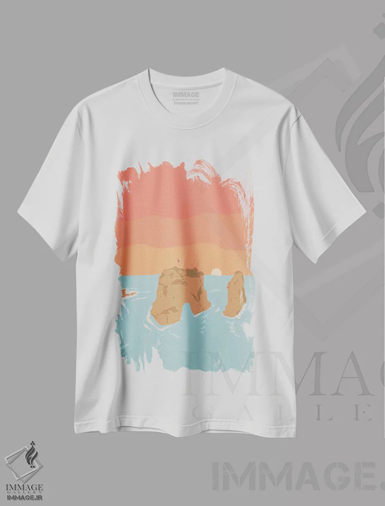 تیشرت سفید طرح دار "صخره های روشه، بیروت، لبنان"، تزئینی اثر لایمن کریتیو کو. | فروشگاه ایماژ