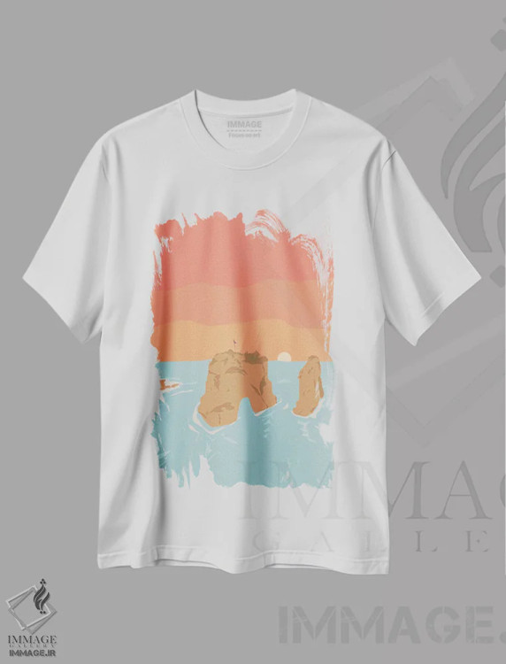 تیشرت سفید طرح دار "صخره های روشه، بیروت، لبنان"، تزئینی اثر لایمن کریتیو کو. | فروشگاه ایماژ