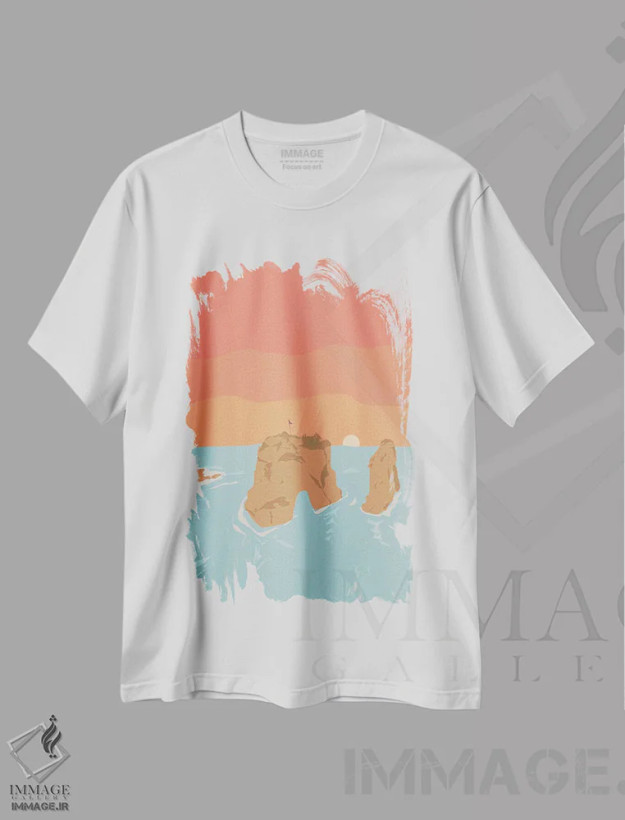 تیشرت سفید طرح دار "صخره های روشه، بیروت، لبنان"، تزئینی اثر لایمن کریتیو کو. | فروشگاه ایماژ
