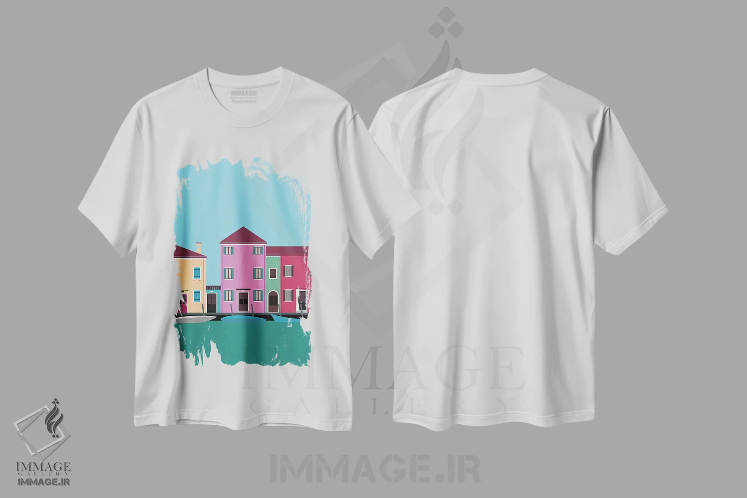 تیشرت سفید طرح دار "بورانو رنگارنگ، ایتالیا"، تزئینی اثر لایمن کریتیو کو. | immage.ir