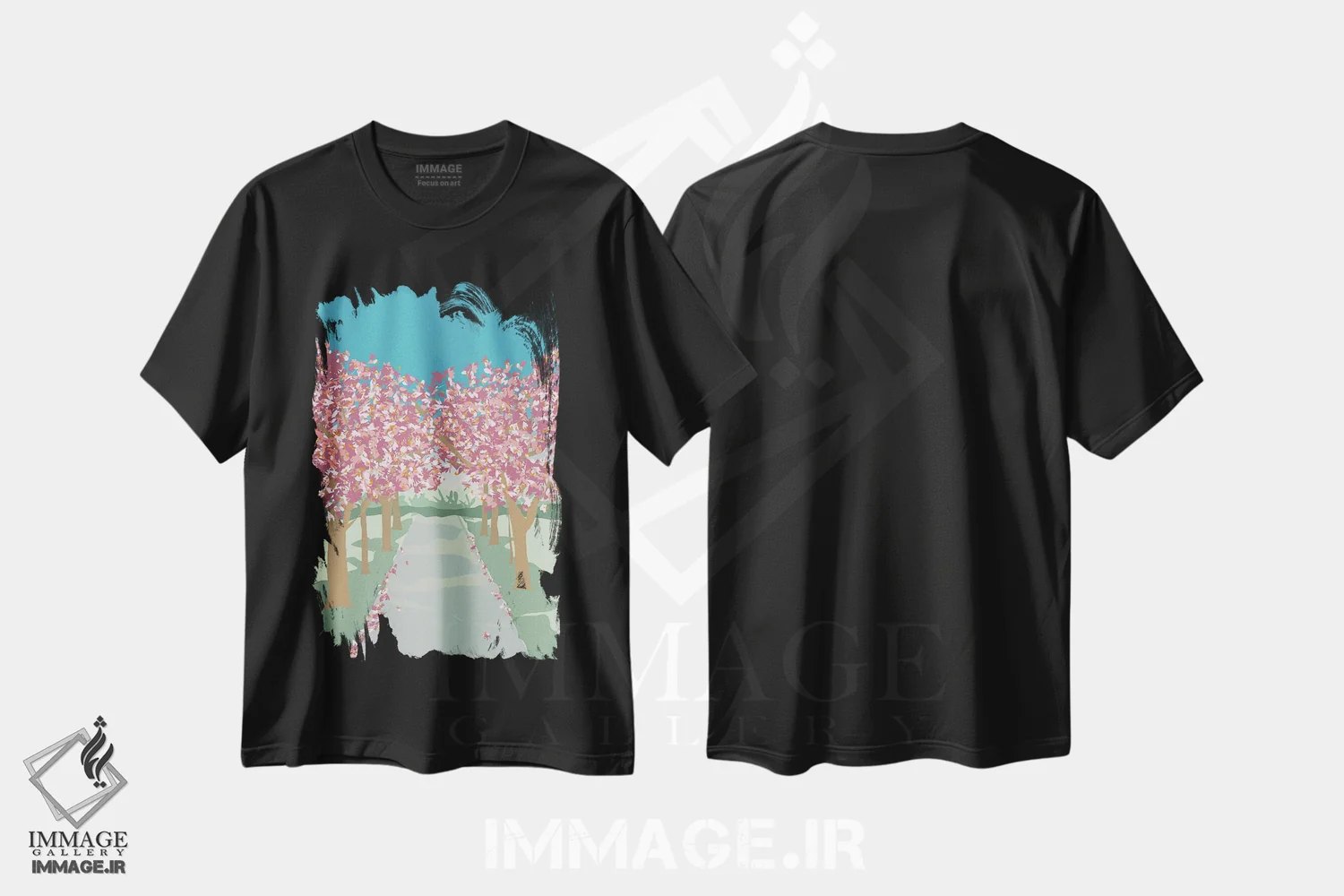 تیشرت مشکی طرح دار "شکوفه های گیلاس در پارک بترسی، لندن"، تزئینی اثر لایمن کریتیو کو. | immage.ir