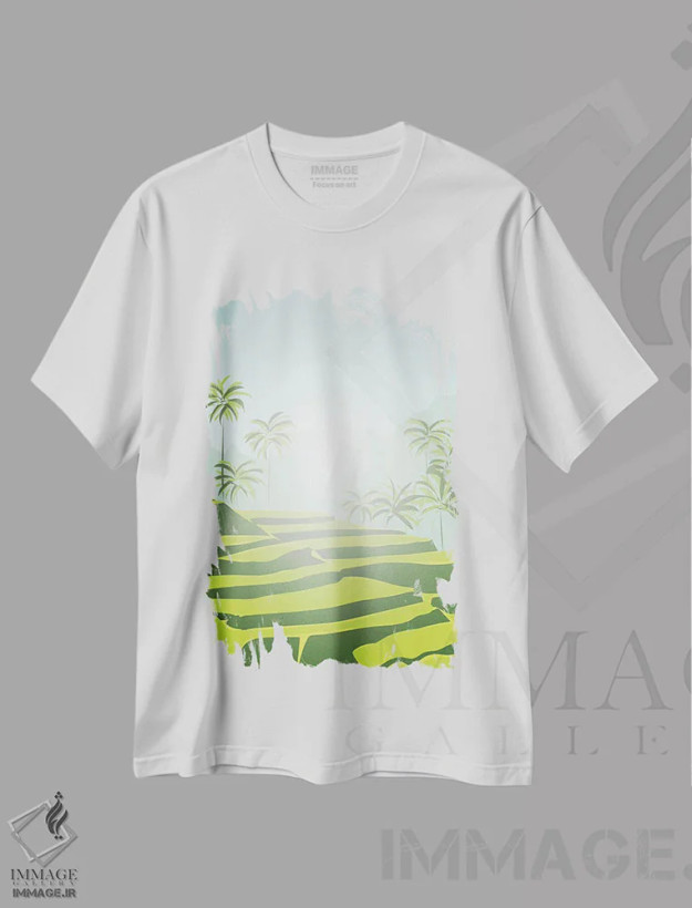 تیشرت سفید طرح دار "شالیزارهای برنج تگالالانگ، بالی، اندونزی"، دکور آسیایی اثر لایمن کریتیو کو. | فروشگاه ایماژ