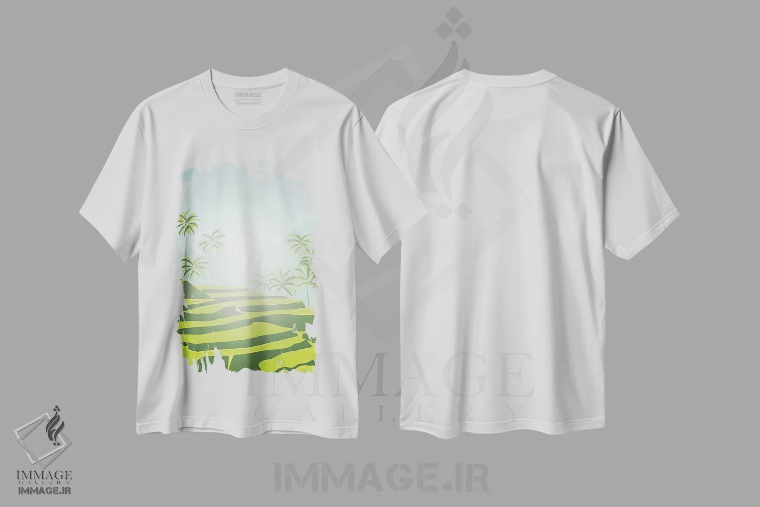 تیشرت سفید طرح دار "شالیزارهای برنج تگالالانگ، بالی، اندونزی"، دکور آسیایی اثر لایمن کریتیو کو. | فروشگاه ایماژ