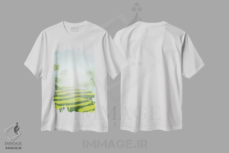 تیشرت سفید طرح دار "شالیزارهای برنج تگالالانگ، بالی، اندونزی"، دکور آسیایی اثر لایمن کریتیو کو. | فروشگاه ایماژ