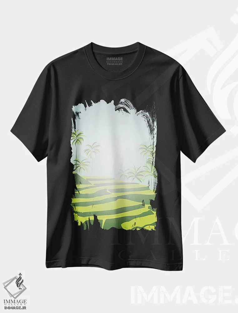 تیشرت مشکی طرح دار "شالیزارهای برنج تگالالانگ، بالی، اندونزی"، دکور آسیایی اثر لایمن کریتیو کو. | immage.ir