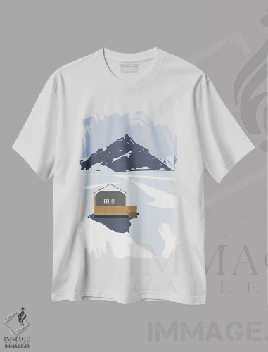 تیشرت سفید طرح دار "ایسلند، کلبه ای در برف"، تزئینی اثر لایمن کریتیو کو. | فروشگاه ایماژ