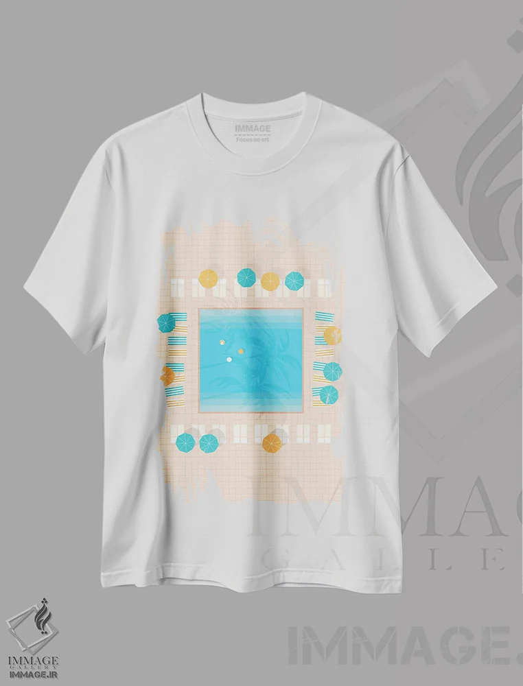 تیشرت سفید طرح دار "استخر مربع پام اسپرینگز از بالا"، تزئینی اثر لایمن کریتیو کو. | immage.ir