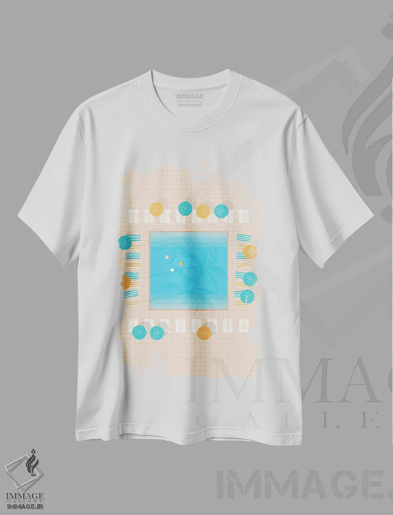 تیشرت سفید طرح دار "استخر مربع پام اسپرینگز از بالا"، تزئینی اثر لایمن کریتیو کو. | immage.ir