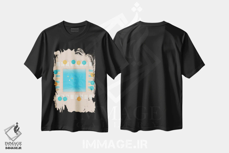 تیشرت مشکی طرح دار "استخر مربع پام اسپرینگز از بالا"، تزئینی اثر لایمن کریتیو کو. | فروشگاه ایماژ