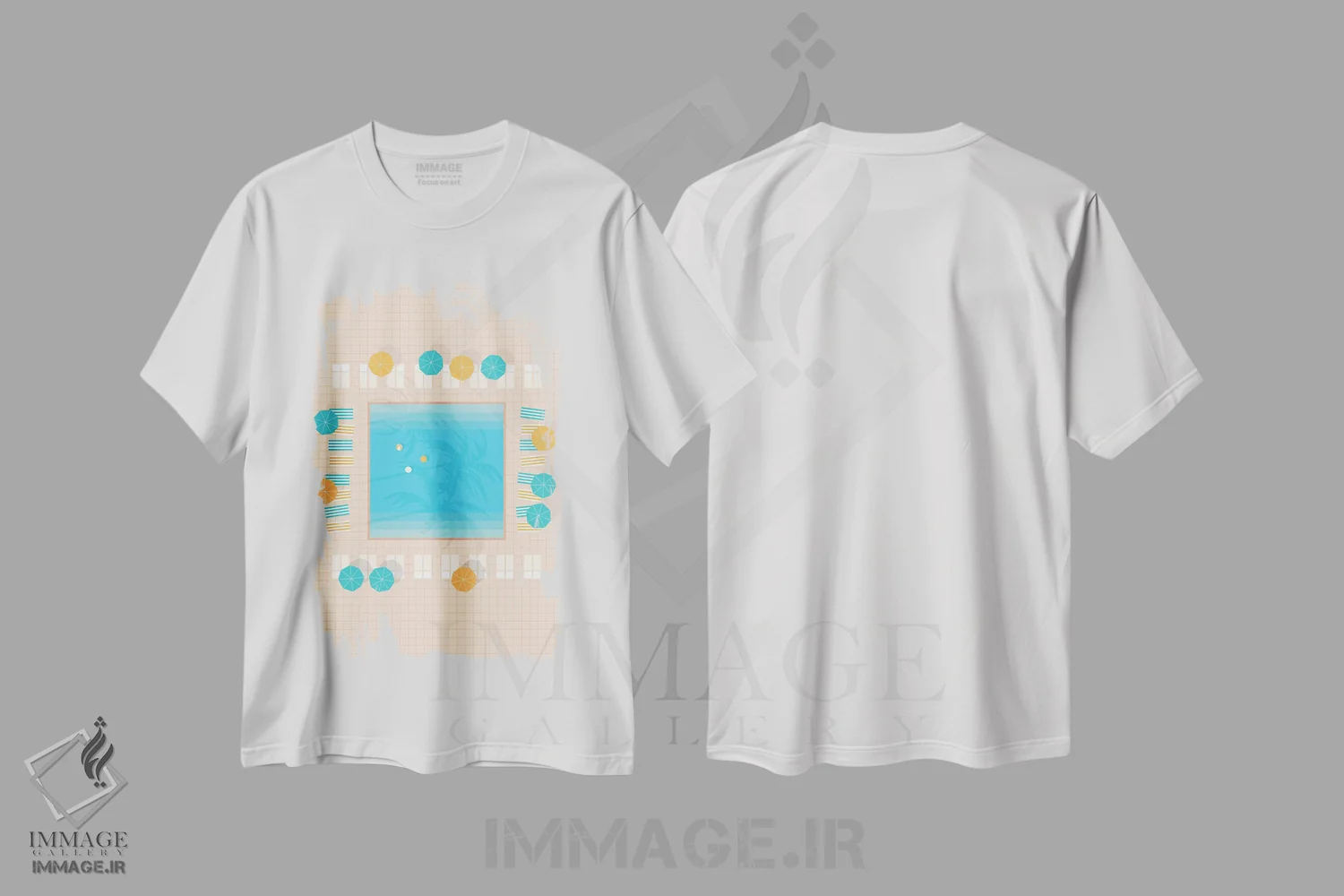 تیشرت سفید طرح دار "استخر مربع پام اسپرینگز از بالا"، تزئینی اثر لایمن کریتیو کو. | immage.ir
