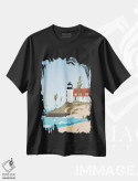 تیشرت مشکی طرح دار "فانوس دریایی در دریاچه میشیگان، آمریکا"، تزئینی اثر لایمن کریتیو کو. | immage.ir