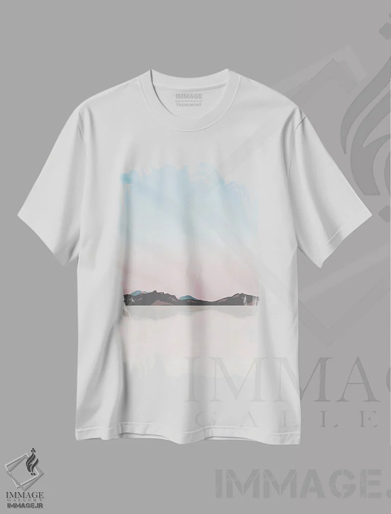 تیشرت سفید طرح دار "غروب آفتاب در دشت های نمکی یوتا"، تزئینی اثر لایمن کریتیو کو. | فروشگاه ایماژ