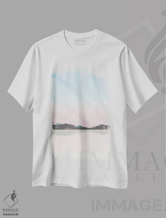 تیشرت سفید طرح دار "غروب آفتاب در دشت های نمکی یوتا"، تزئینی اثر لایمن کریتیو کو. | فروشگاه ایماژ