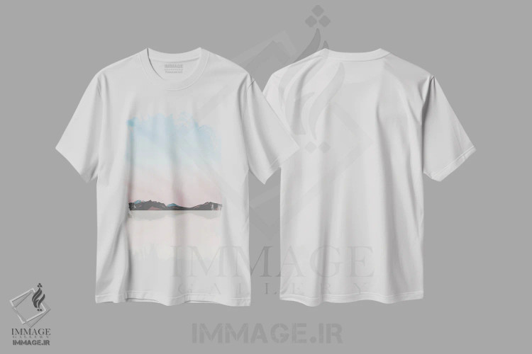 تیشرت سفید طرح دار "غروب آفتاب در دشت های نمکی یوتا"، تزئینی اثر لایمن کریتیو کو. | فروشگاه ایماژ