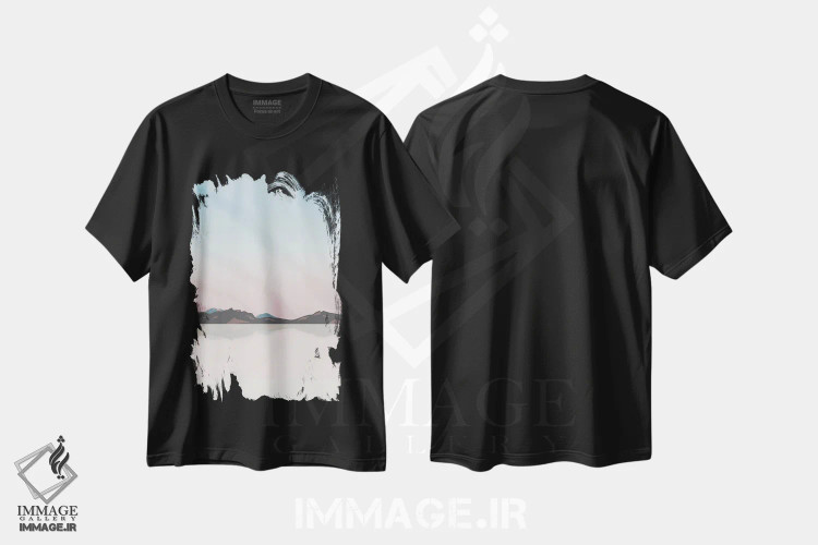 تیشرت مشکی طرح دار "غروب آفتاب در دشت های نمکی یوتا"، تزئینی اثر لایمن کریتیو کو. | immage.ir