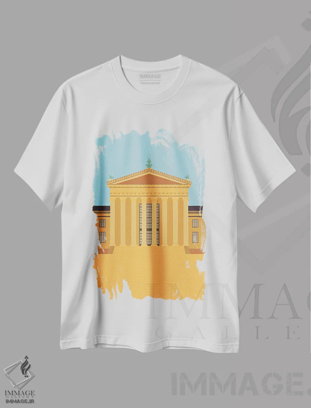تیشرت سفید طرح دار "موزه فیلادلفیا، پنسیلوانیا، آمریکا"، تزئینی اثر لایمن کریتیو کو. | فروشگاه ایماژ