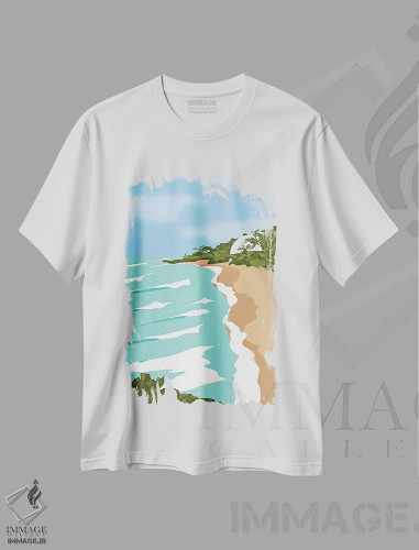 تیشرت سفید طرح دار "ساحل دام ها، رینکون، پورتوریکو"، تزئینی اثر لایمن کریتیو کو. | فروشگاه ایماژ