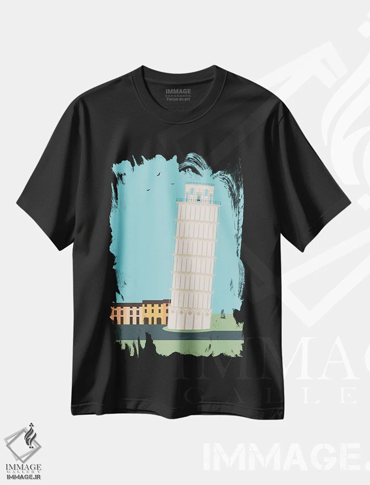 تیشرت مشکی طرح دار "برج کج پیزا، ایتالیا"، تزئینی اثر لایمن کریتیو کو. | immage.ir