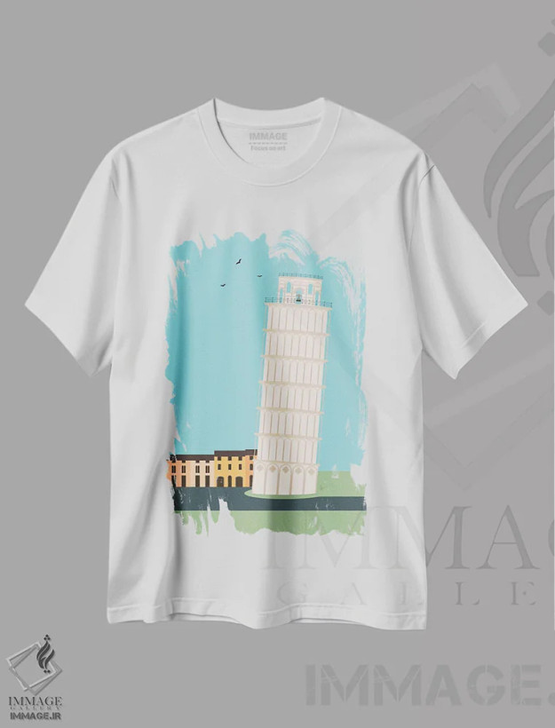 تیشرت سفید طرح دار "برج کج پیزا، ایتالیا"، تزئینی اثر لایمن کریتیو کو. | فروشگاه ایماژ