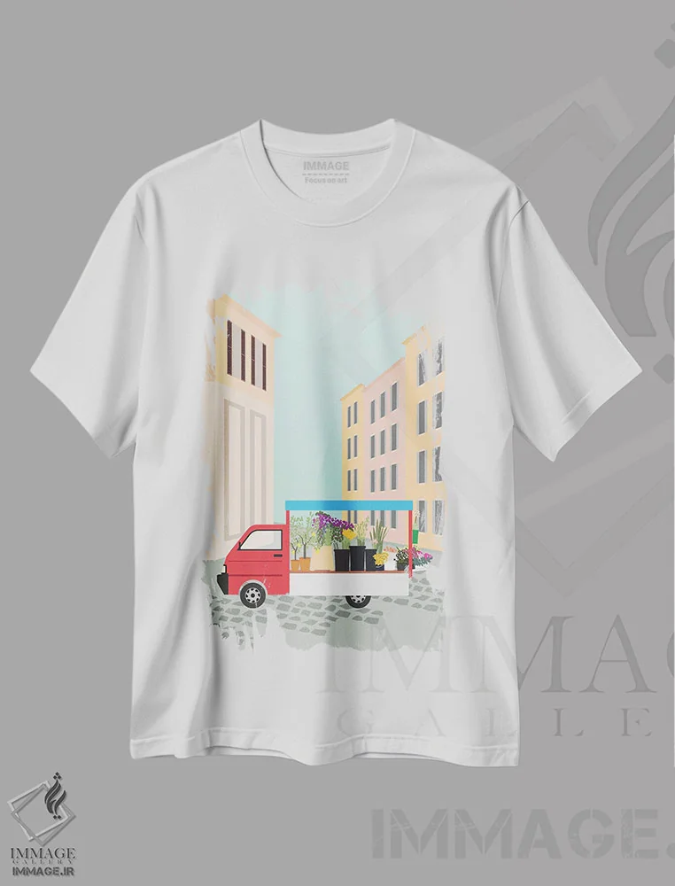 تیشرت سفید طرح دار "وانت گل در رم، ایتالیا"، تزئینی اثر لایمن کریتیو کو. | immage.ir