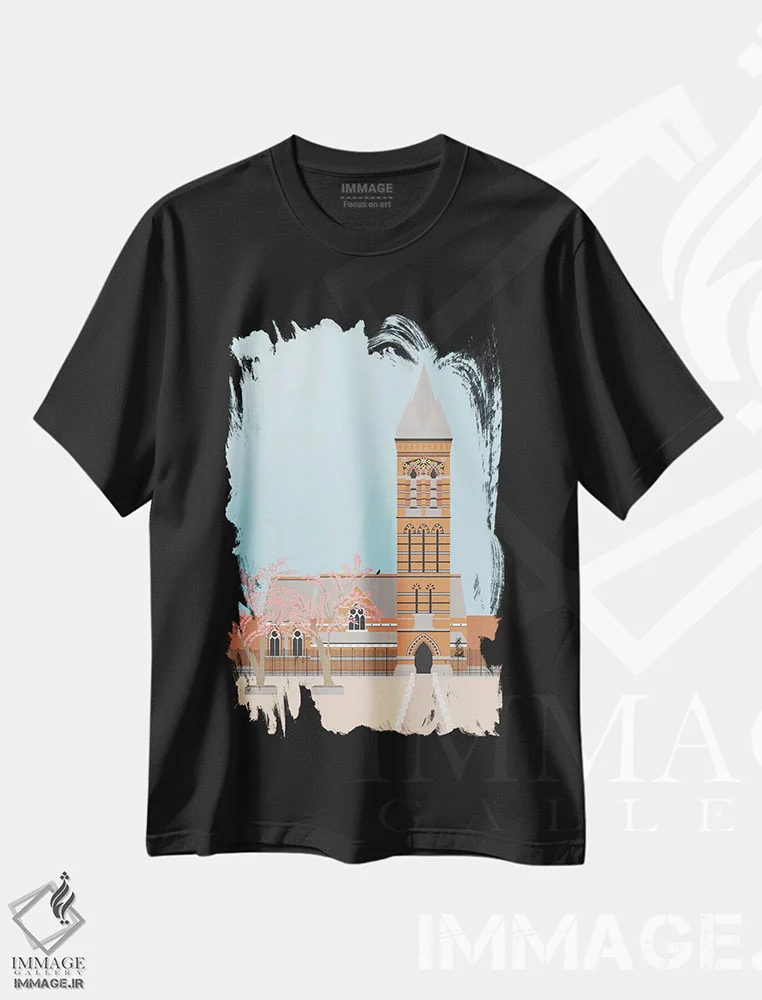 تیشرت مشکی طرح دار "کلیسای سنت جیمز د لس، لندن، انگلستان"، تزئینی اثر لایمن کریتیو کو. | فروشگاه ایماژ