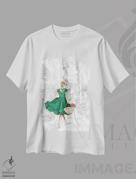 تیشرت سفید طرح دار "کوچه گل ها"، دست نقاشی و طراحی دستی اثر الزا فوچه | immage.ir