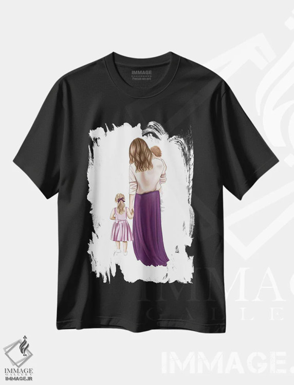 تیشرت مشکی طرح دار "مادر و دختران"، دست نقاشی و طراحی دستی اثر الزا فوچه | immage.ir