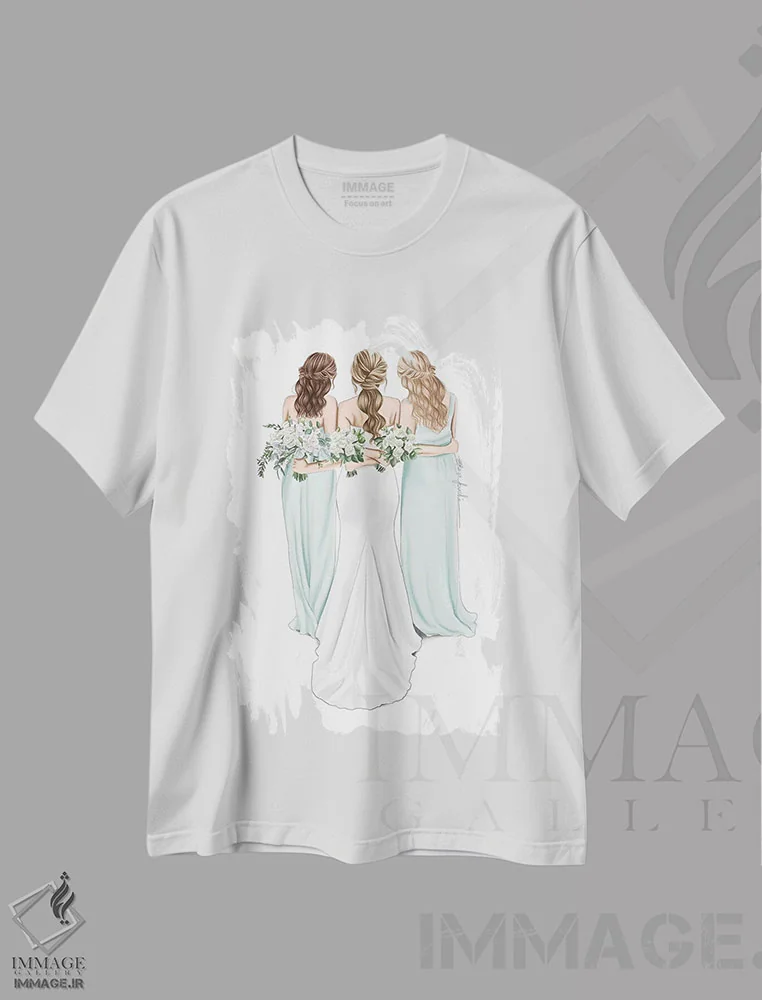 تیشرت سفید طرح دار "عروس و ساقدوش ها"، دست نقاشی و طراحی دستی اثر الزا فوچه | immage.ir