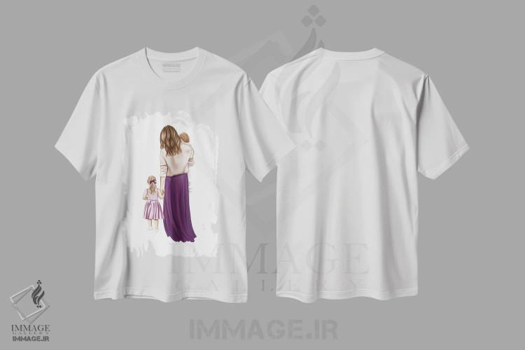 تیشرت سفید طرح دار "مادر و دختران"، دست نقاشی و طراحی دستی اثر الزا فوچه | فروشگاه ایماژ