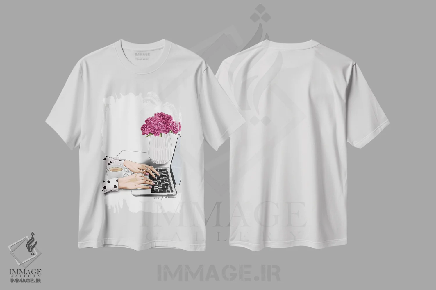 تیشرت سفید طرح دار "خانم رئیس"، دست نقاشی و طراحی دستی اثر الزا فوچه | فروشگاه ایماژ