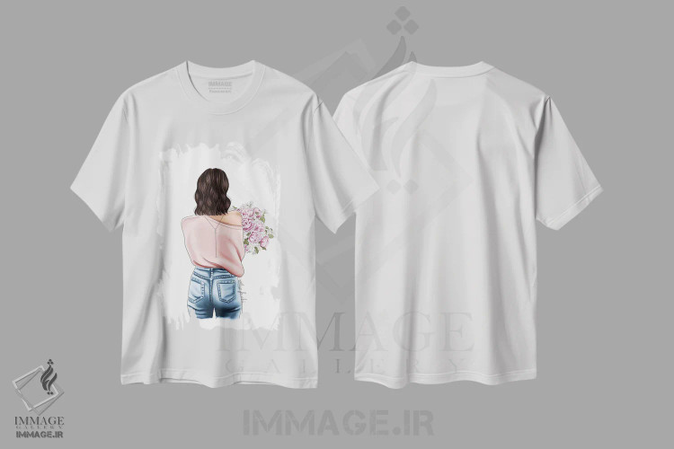 تیشرت سفید طرح دار "شکوفه ها"، دست نقاشی و طراحی دستی اثر الزا فوچه | فروشگاه ایماژ