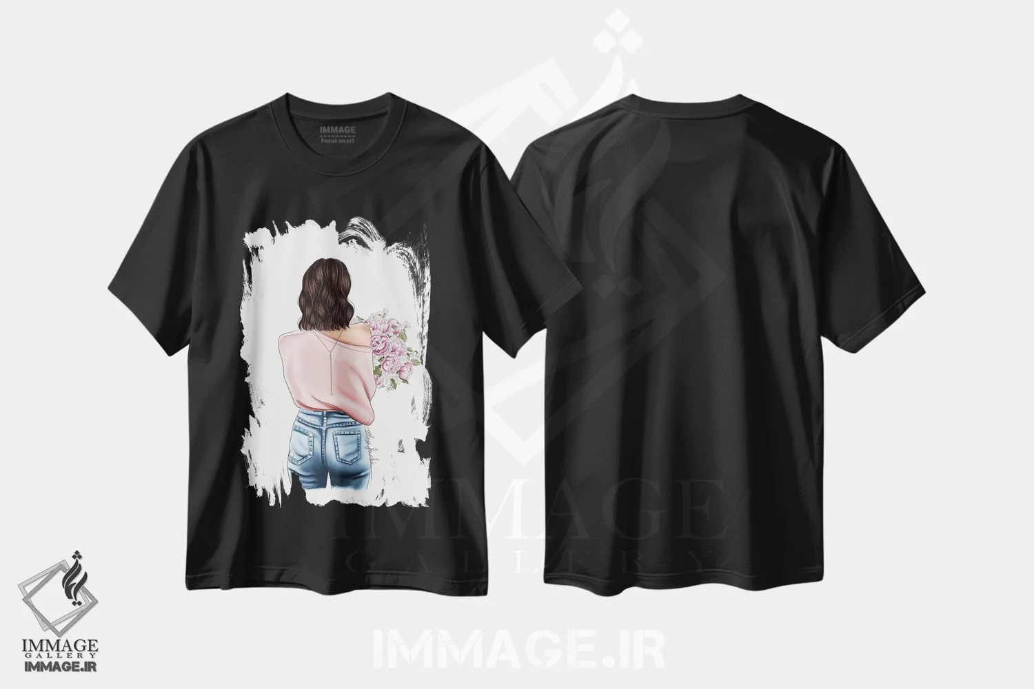 تیشرت مشکی طرح دار "شکوفه ها"، دست نقاشی و طراحی دستی اثر الزا فوچه | immage.ir